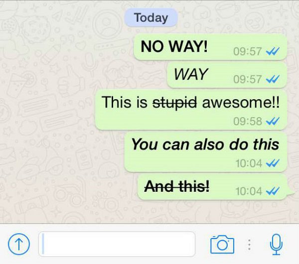 WhatsApp Trick For Bold Italic Or Strike through Text As Chat Message 